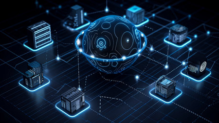Cloud computing technology concept. 3D rendering toned image double exposureの素材
