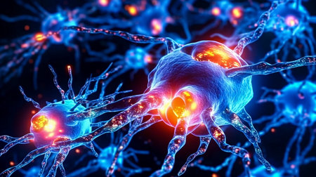 3D illustration of neuron cell with neurons in brain. nervous systemの素材