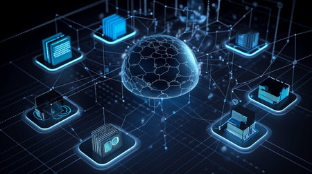 Cloud computing and networking concept. 3d rendering toned image double exposureの素材
