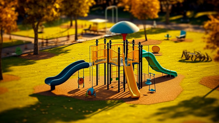 Children's playground in the park in autumn. Selective focus.の素材