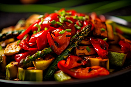 Roasted vegetables with asparagus, zucchini, bell peppers and tomatoesの素材