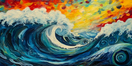 Abstract colorful watercolor background. Oil painting on canvas. Hand drawn illustration.の素材