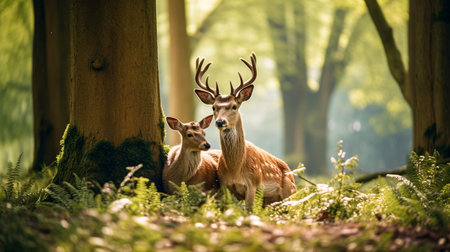 Beautiful red deer in the forest. Red deer in the forest.の素材