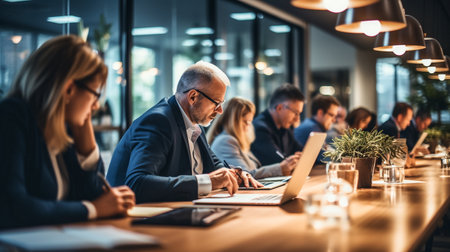 Group of business people working together in a modern office. Selective focus.の素材
