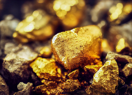 Gold nuggets or gold ore as a valentines day backgroundの素材