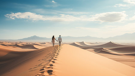 Couple walking in the desert. This is a 3d render illustrationの素材