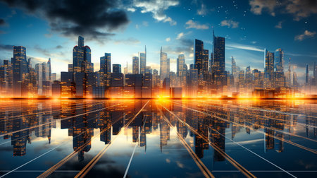 Abstract futuristic city background. 3d rendering with copy space.の素材