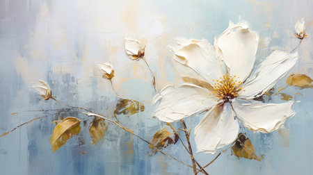 White magnolia flowers on a textured background. Digital painting.の素材