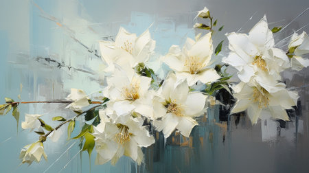 artistic painting of a bouquet of white alstroemeria flowersの素材