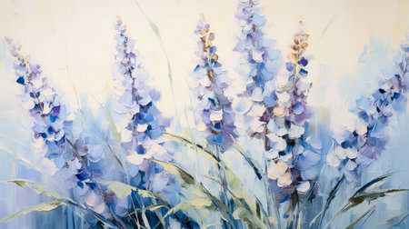 Blue lupine flowers on a white background, watercolor paintingの素材