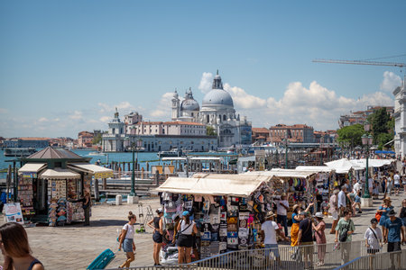Tourists on the Grand Canal in Venice, Italyの写真素材