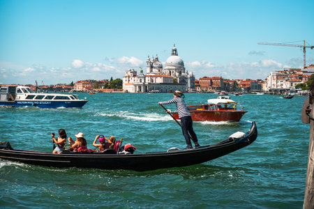 Gondola on Grand Canal in Venice, Italyの写真素材