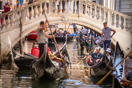 Gondoliers in Veniceの写真素材