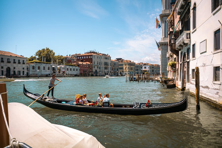 Gondola on Grand Canal in Venice, Italyの写真素材
