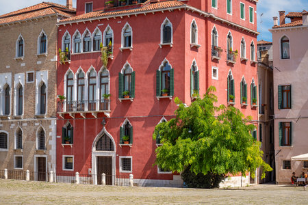 Typical Venetian architecture in Venice, Italyの写真素材