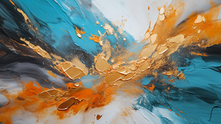 Abstract background of acrylic paint in blue, orange and brown color tonesの素材