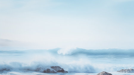 Beautiful seascape with waves and rocks on a cold winter dayの素材