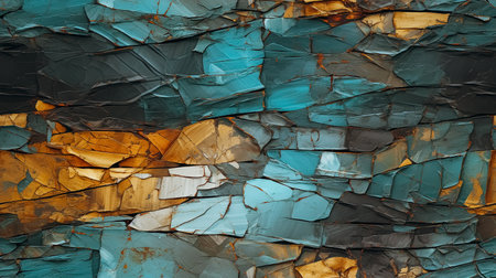 abstract background of cracked blue and yellow paint in the form of a mosaicの素材