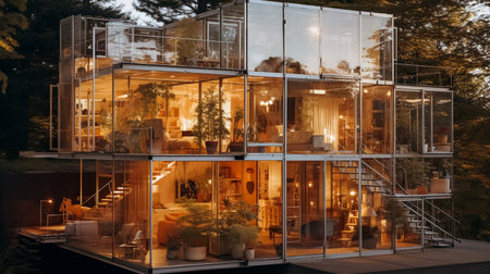 3d rendering of a modern office building with a glass facade.の素材