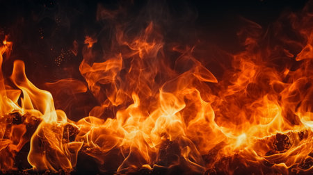 Fire flames on black background. Abstract blaze fire flame texture background.の素材