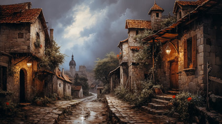 Old street in Sighisoara, Transylvania, Romaniaの素材