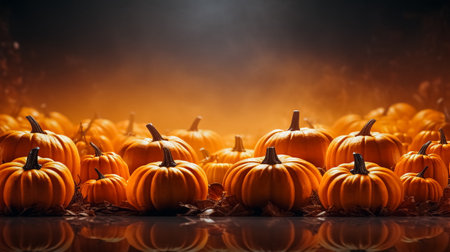 Halloween background with pumpkins and copy space on dark background.の素材