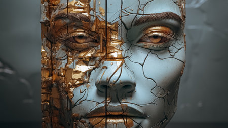 3d illustrations. Portrait of a woman with cracked skin.の素材
