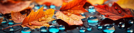 Autumn background with falling leaves. Vector banner with copy space.の素材