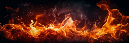Fire flames on black background with copy space. Abstract background for designの素材