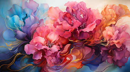 Abstract watercolor background with iris flowers. Hand drawn illustration.の素材