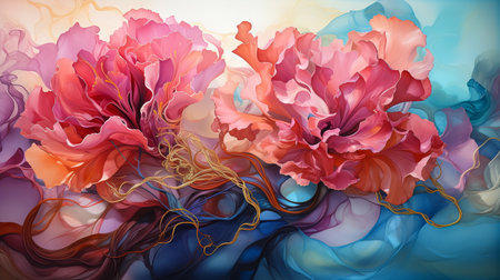 Abstract watercolor background with hibiscus flowers. Vector illustration.の素材