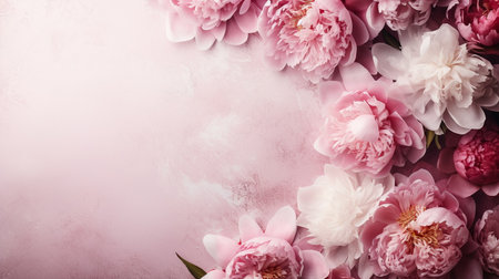 Beautiful peony flowers on grunge background with space for textの素材