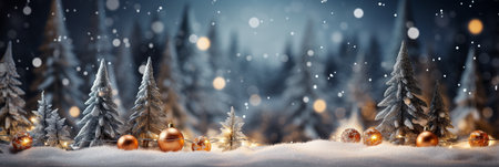 Christmas and New Year background. Christmas decorations in the snow. Winter landscape.の素材