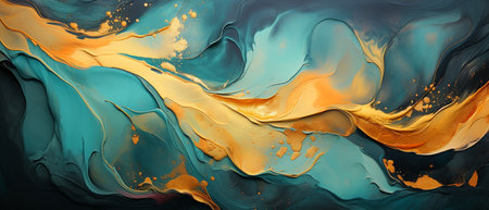 Abstract background of acrylic paint in blue, yellow and brown tones.の素材
