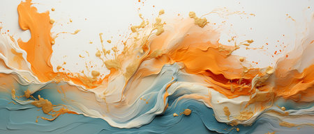 3d render, abstract background with orange and blue paint splashesの素材