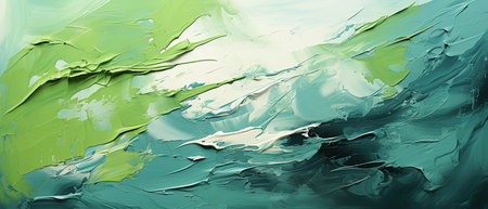 abstract background with green and white oil paint smears on canvasの素材