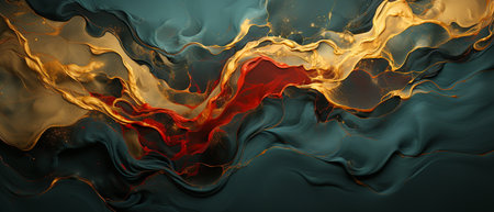 Abstract background of acrylic paint in black, yellow and red colors.の素材