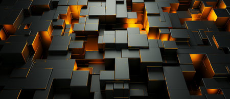 Abstract 3d rendering of black and golden cubes. Futuristic background.の素材