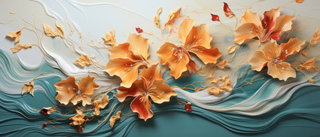 Abstract background with golden hibiscus flowers. 3d illustrationsの素材
