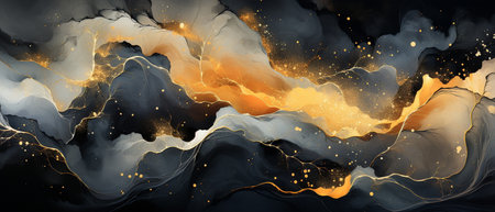 Marble abstract background. Vector illustration. Black, gold and golden colors.の素材
