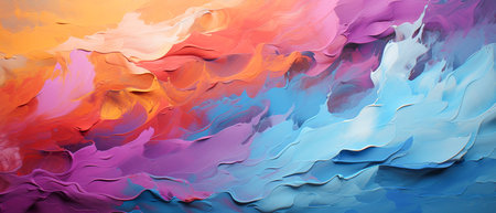 Abstract background of acrylic paint in blue, orange, pink and purple colorsの素材