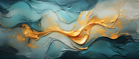 Abstract background with gold and blue paint splashes. 3D renderingの素材