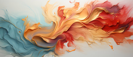 Abstract background of acrylic paint in orange, blue and brown colors.の素材