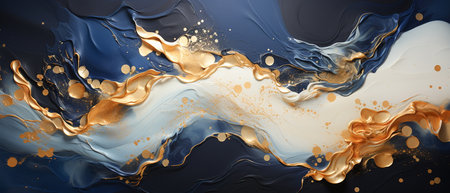 Abstract blue and gold liquid background. 3d rendering, 3d illustration.の素材