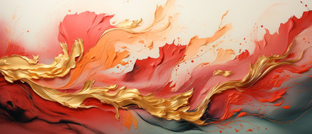 Abstract background with red, orange and gold paint splashes. 3d renderingの素材