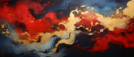 abstract background with red, blue and yellow paint splashes.の素材