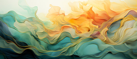 abstract background with yellow, orange, blue and brown paint splashesの素材