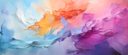 Abstract acrylic paint background in blue, pink, orange and yellow colorsの素材