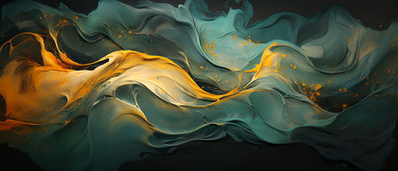 abstract background with gold and blue paint. 3d rendering, 3d illustration.の素材
