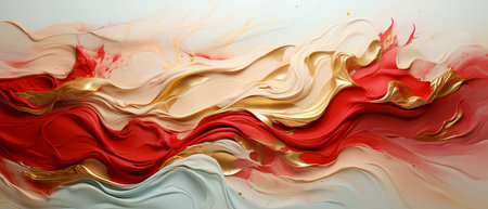 3d render, abstract liquid background with gold, red and white colorsの素材